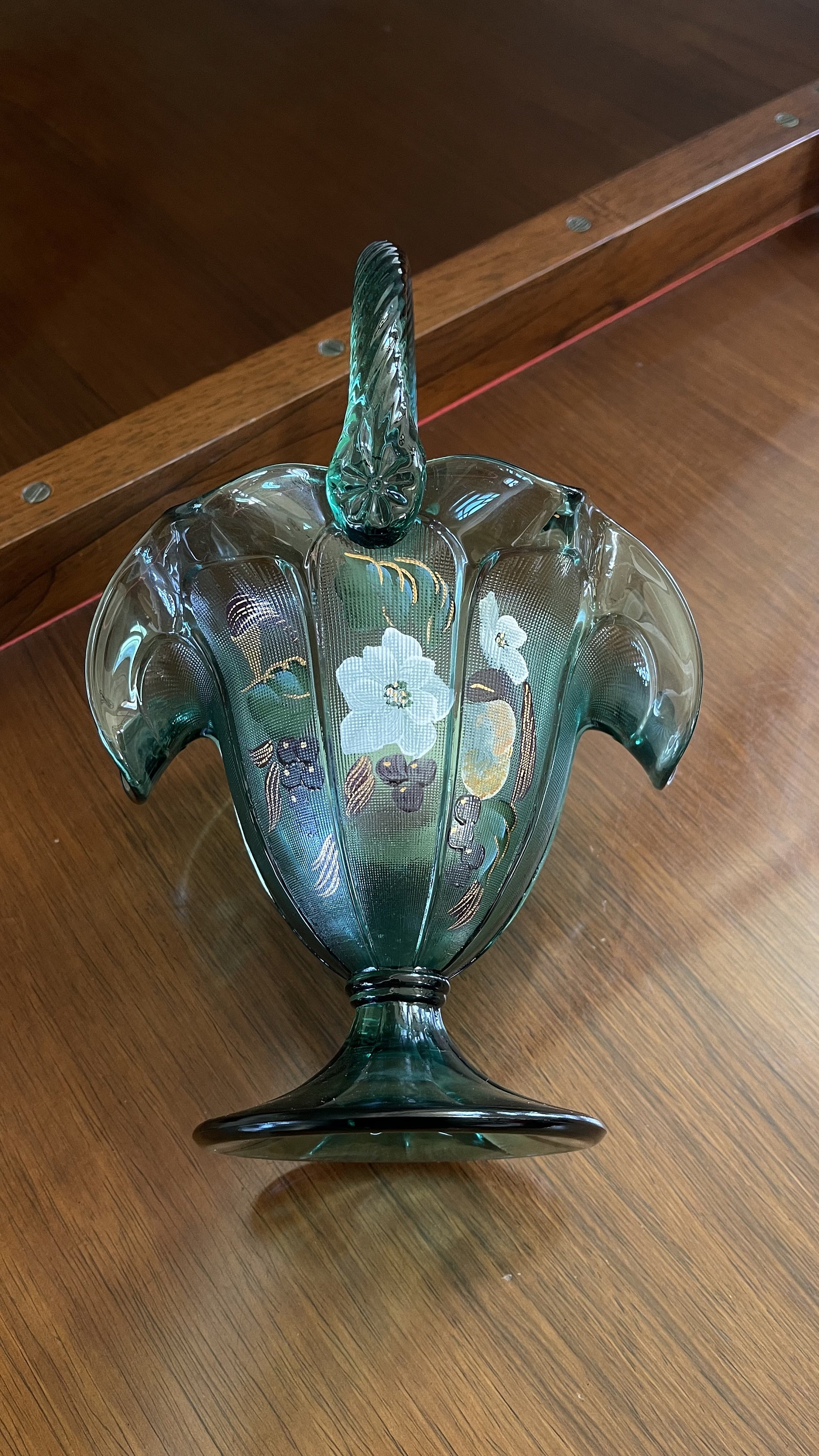 フェントン アンティークantique エメラルドグリーンバスケット