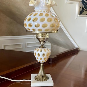 Fenton Honeysuckle Opalescent Coin Dot Optic Electric Lamp