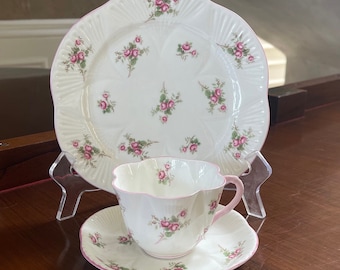 Vintage Shelley Bridal Rose Trio, 8” Plate with Cup and Saucer Dainty Shape  Made in England