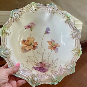 Antique RS Prussia Lusterware Hand Painted Bowl; Victorian German Lusterware