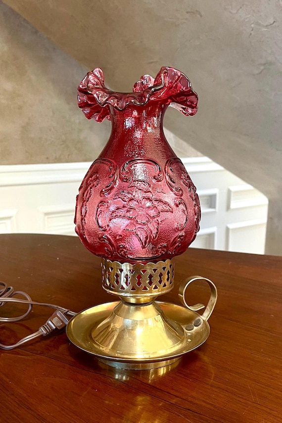 フェントン クランベリーガラス ワイルドローズランプ; フェントン