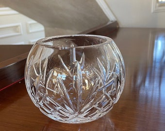 Hand Cut Lead Crystal Rose Bowl; Crystal Candleholder; Crystal Potpourri Bowl