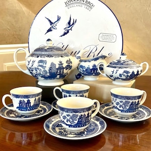 Johnson Brothers Willow Blue and White Tea Set; Blue Willow Tea Set