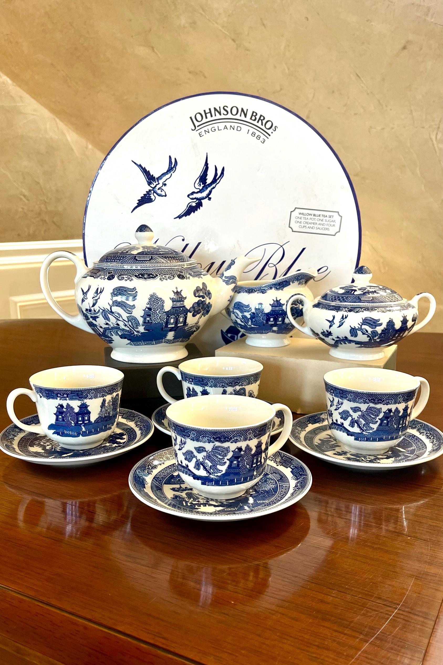 Johnson Brothers Willow Blue and White Tea Set; Blue Willow Tea
