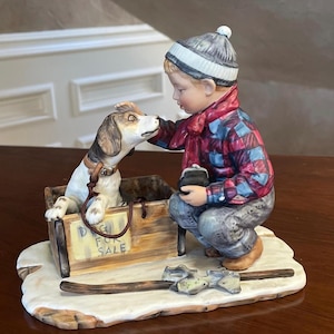 Vintage Gorham Hand Painted Bisque Norman Rockwell “A Boy Meets His Dog” Figurine Made In Japan