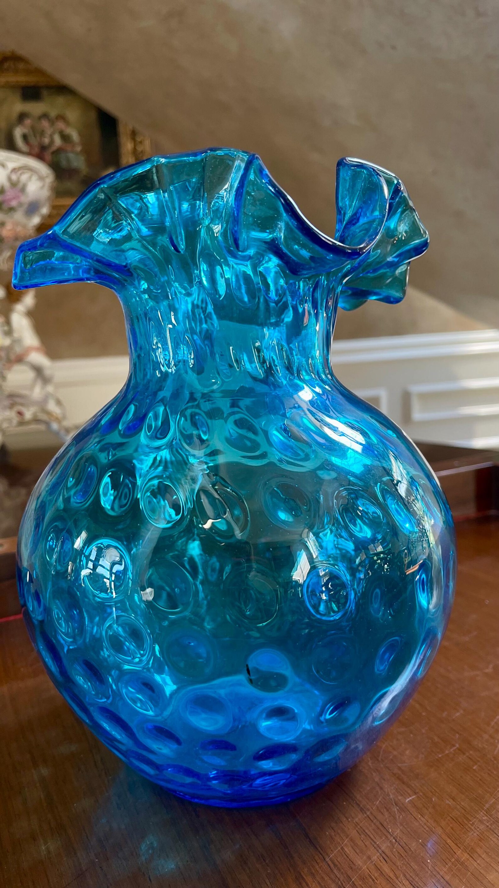 Fenton Ruffled Art Glass Coin Dot Optic Pitcher; Vintage Fenton - Etsy