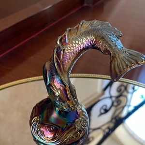 Fenton Carnival Glass KOI Fish; Paperweight; Vintage Fenton Glass Sculptor