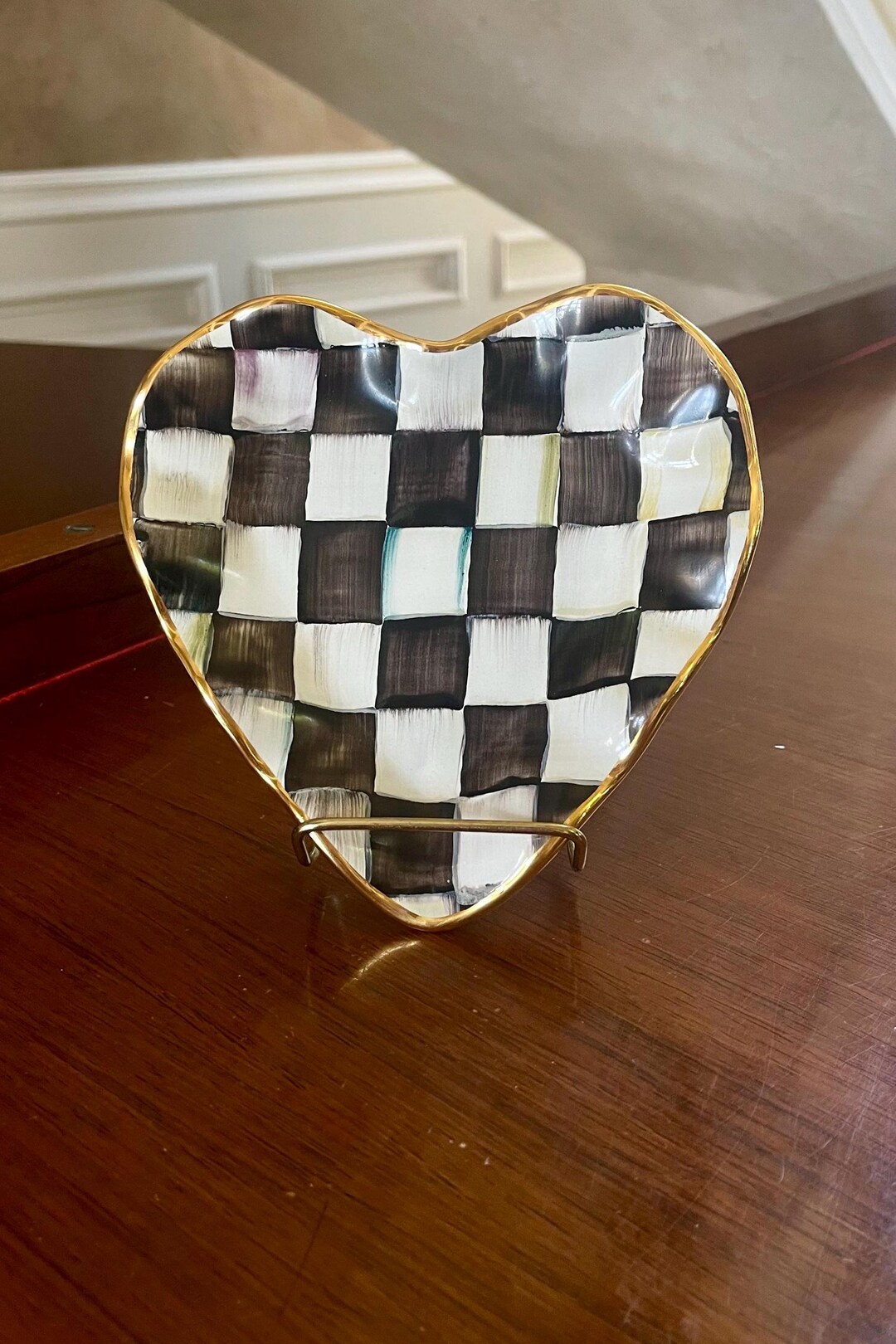 Mackenzie Childs Ceramic Courtly Check Heart Dish; Authentic Mackenzie ...