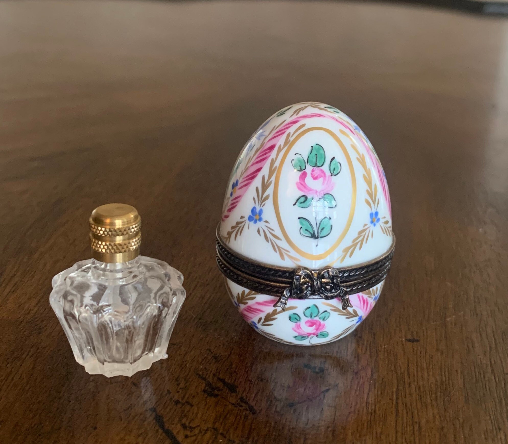 Vintage Limoges Porcelain Hand Painted Perfume Bottle Box