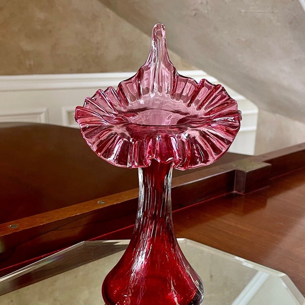Fenton 11” Country Cranberry Tulip Vase; Fenton Hand Blown Glass Vase