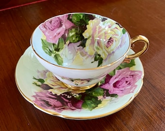 Stanley Bone China Cottage Roses Footed Cup and Saucer; Bone China