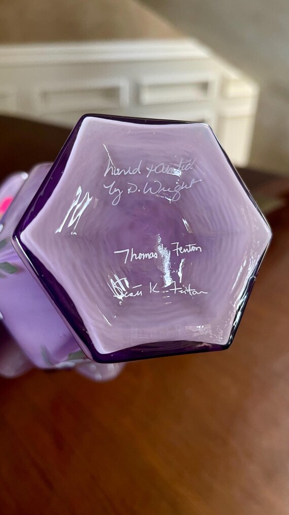 Outstanding Fenton Purple Cased Glass 10.5” Hand Painted Dragonfly