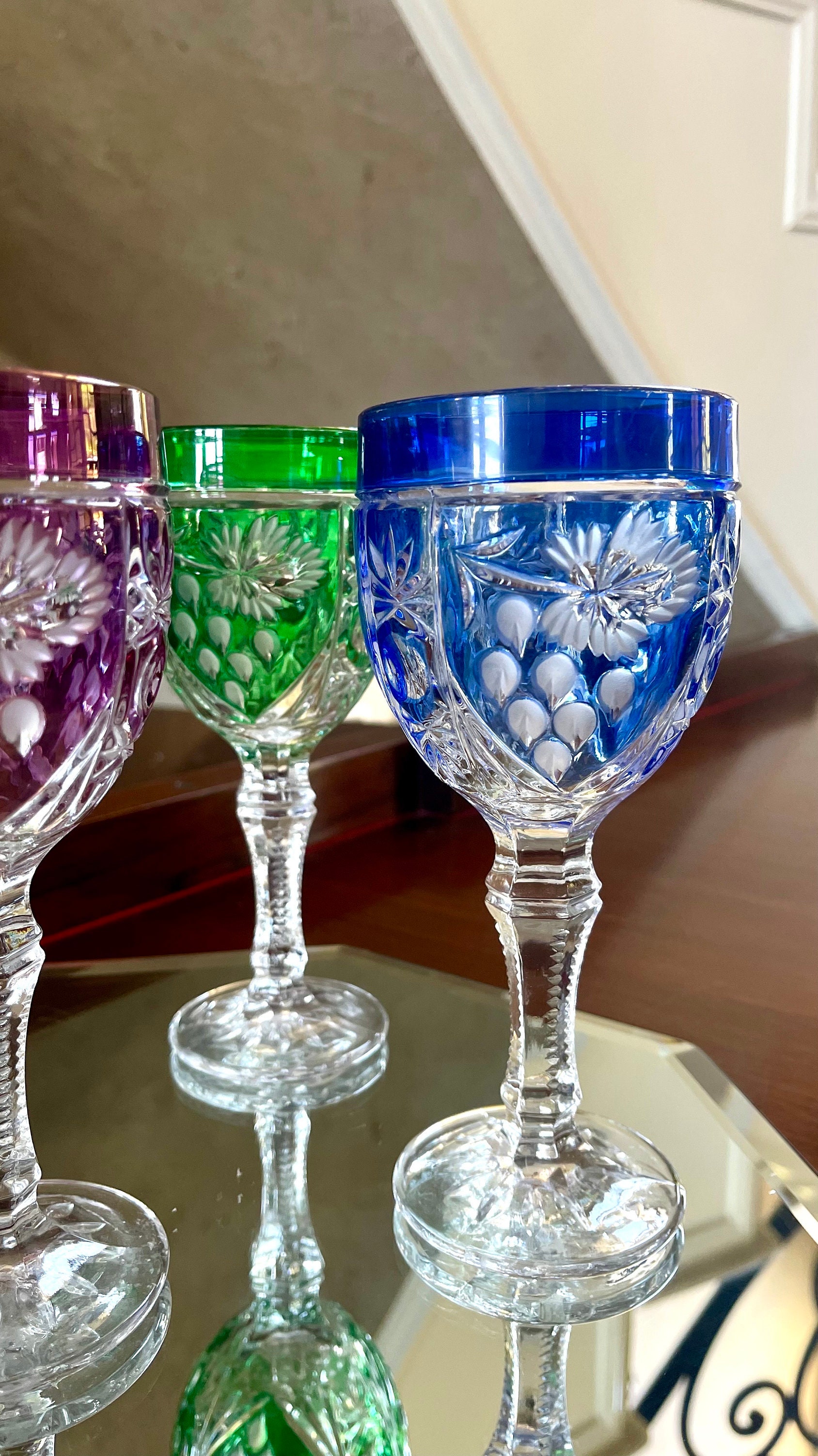 Set of 4 Vintage Anna Hutte Bleikristall Wine Glasses 7 1/8” Tall