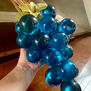 Vintage MCM Large 1960’s Aqua Blue Lucite Grape Cluster with Driftwood Stem; Mid Century Modern Decor