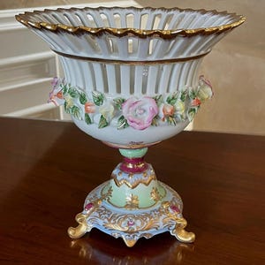 Porcelain Compote; Vintage Porcelain Dish; Vintage Compote; Dresden Style; Capodimonte Style