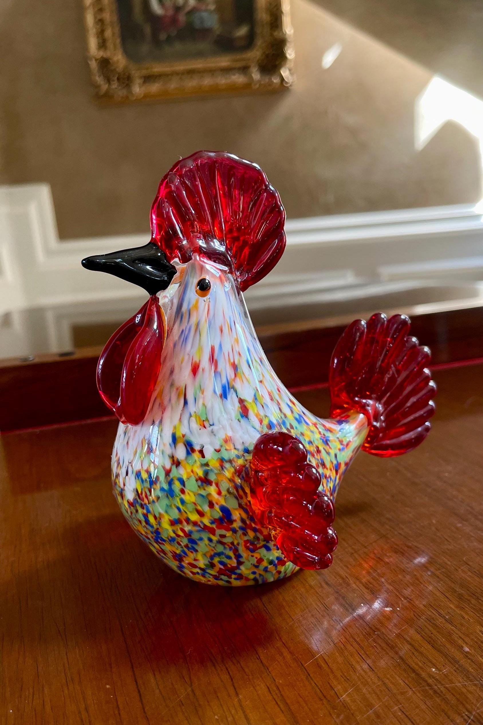 Murano Art Glass Rooster Sculpture; Mid Century Modern Art Glass