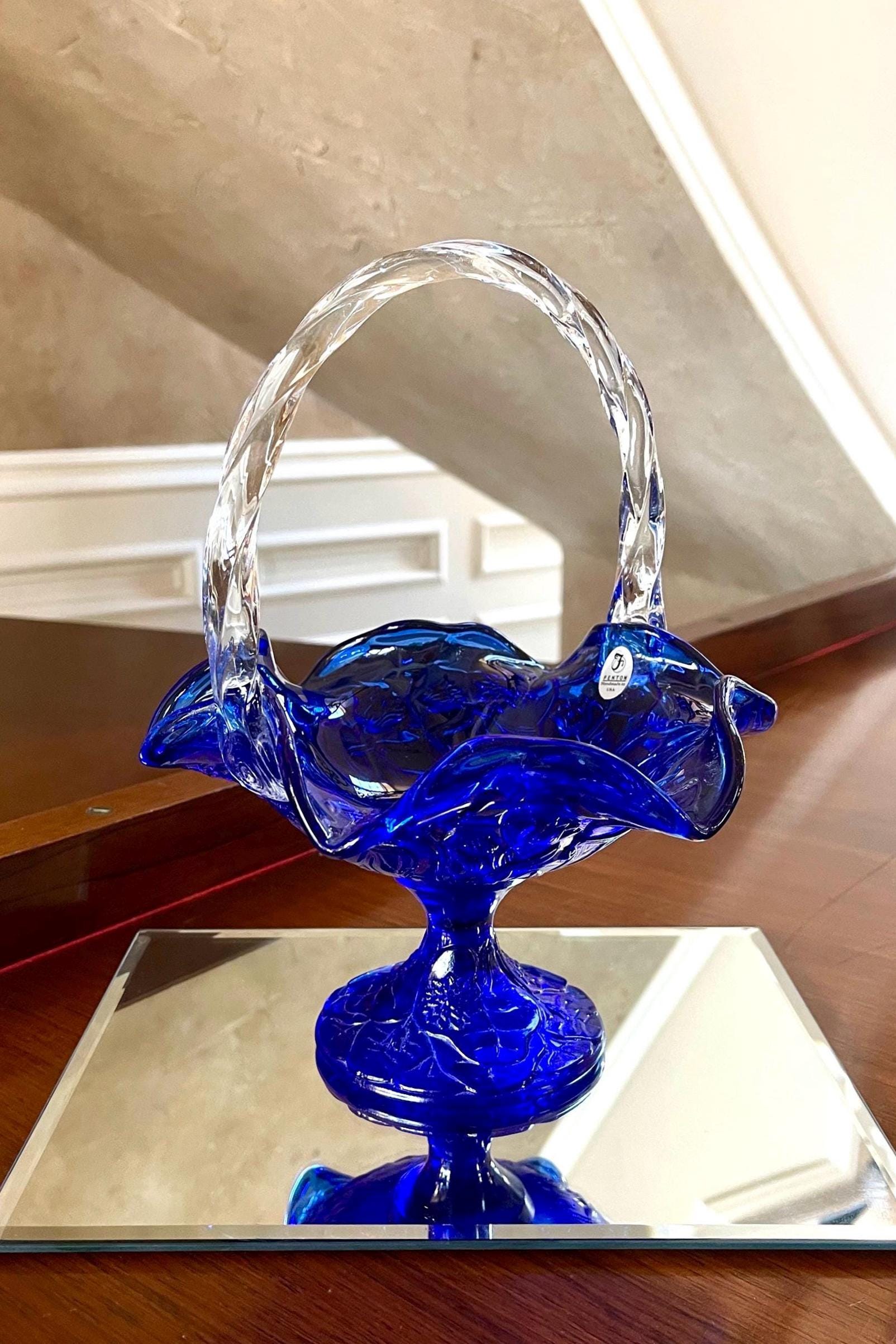 Large Fenton Glass Cobalt Blue Basket; Fenton Basket - Etsy