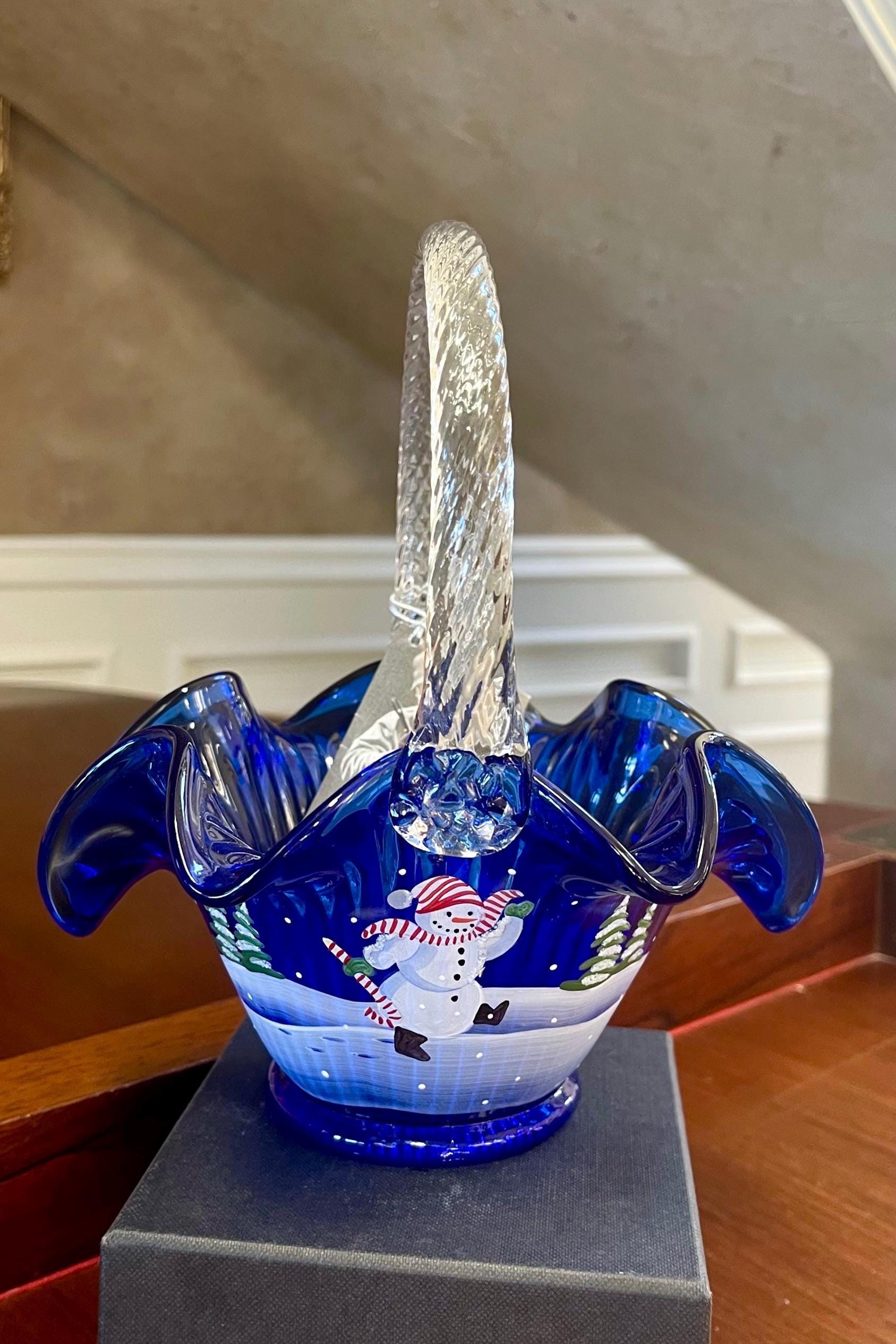 Fenton Blue Glass Basket - Etsy