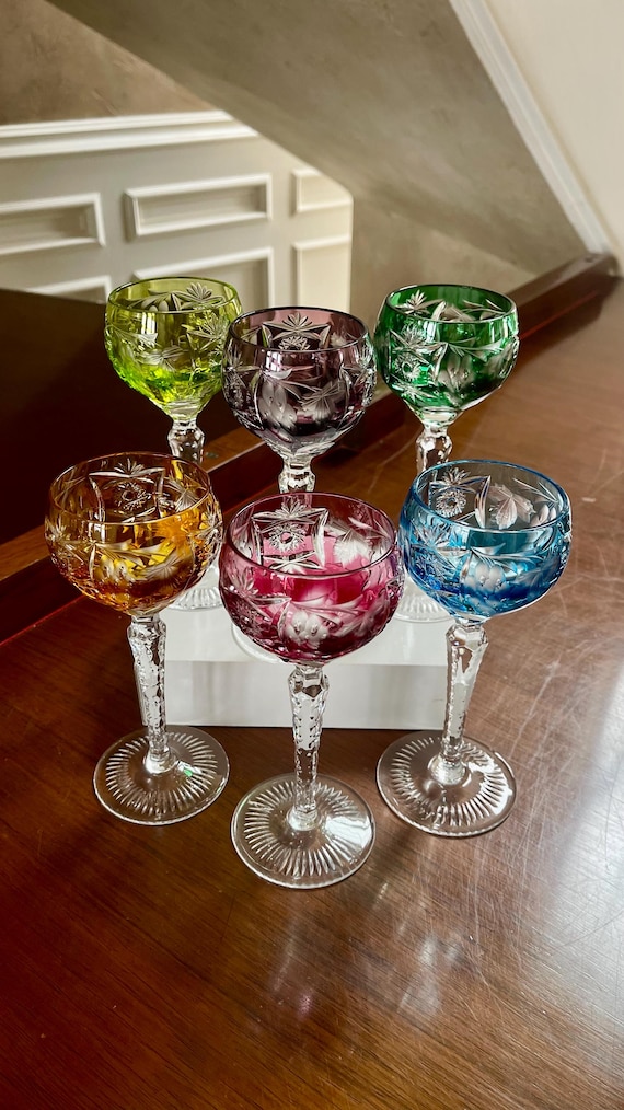 Set of 6 Natchmann Traube Hand Cut Crystal Color Cut to Clear 6 7