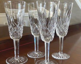 SET OF 4 Waterford Crystal Lismore 7 1/4” Champagne Flutes; Vintage Waterford Lismore Champagne Glasses Made in Ireland