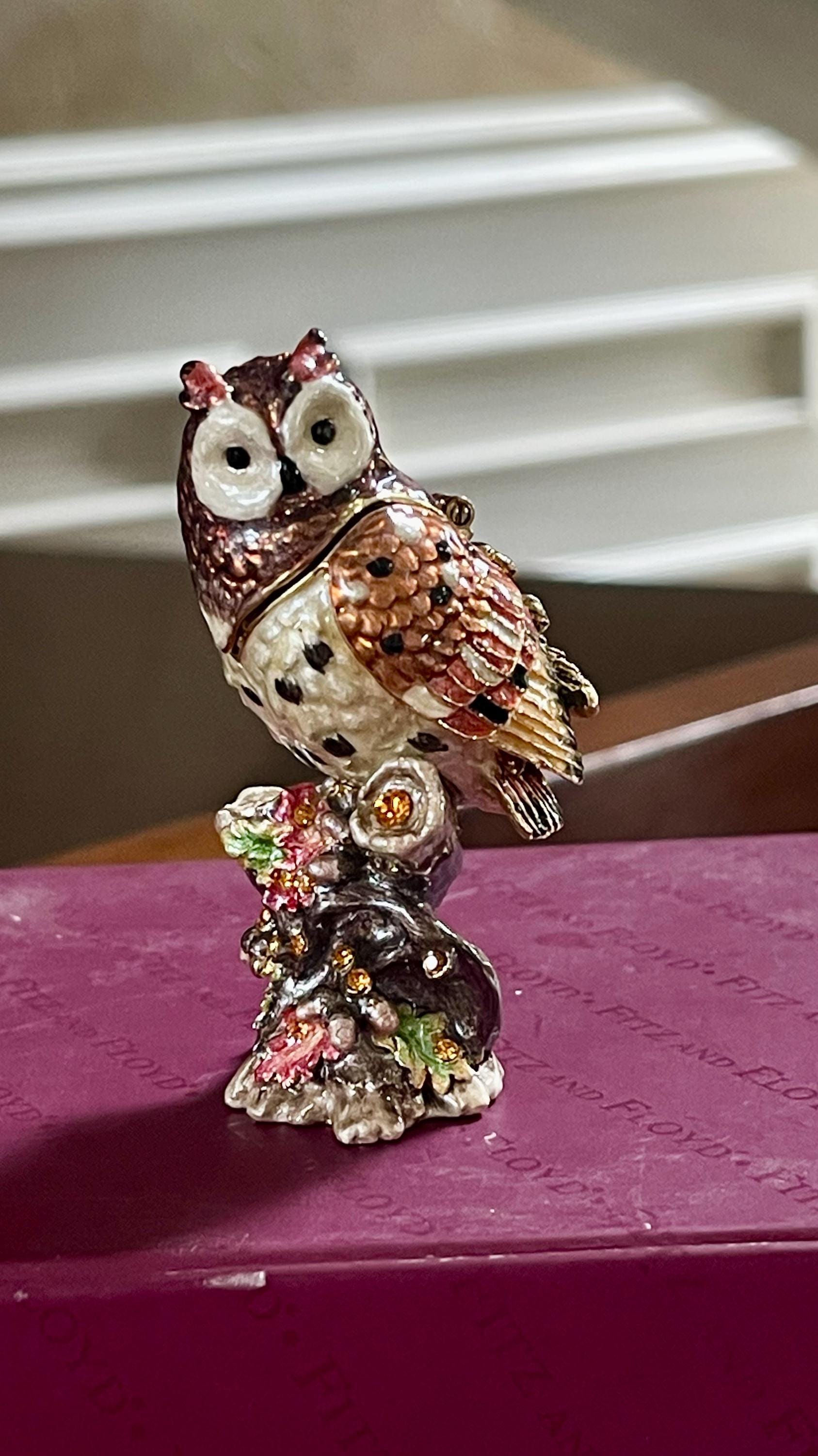 Fitz & Floyd Jeweled Enamel Owl Trinket Box; Enamel Trinket Box; Ring Box