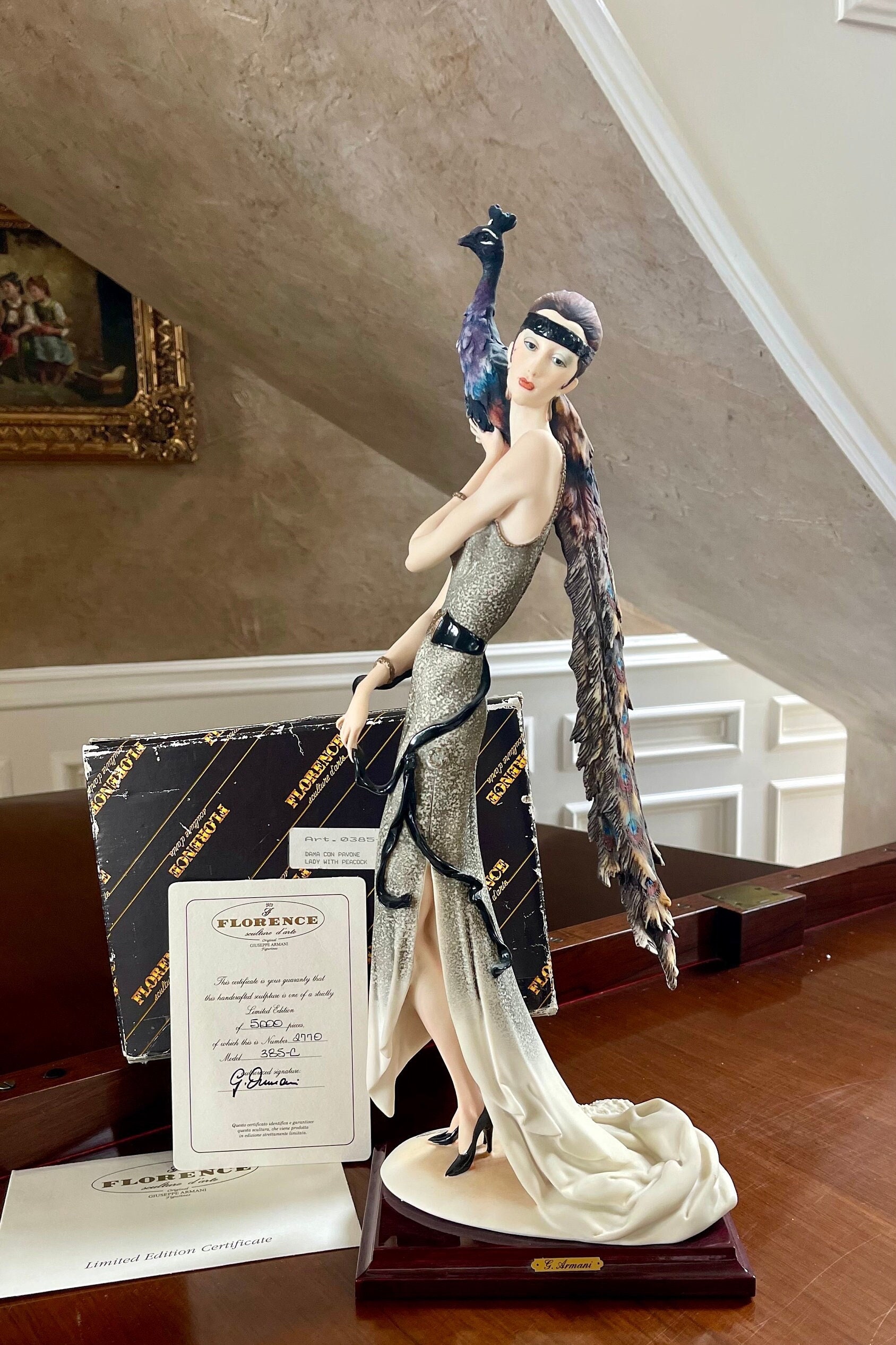 Giuseppe Armani “lady With Peacock” Figurine; Giuseppe Armani