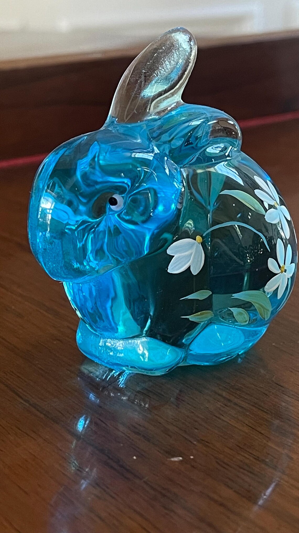 Fenton Glass Hand Painted Chubby Bunny Rabbit Figurine Paperweight ...