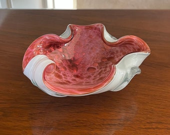 Murano Glass Raspberry Color  Mid Century Modern Bowl