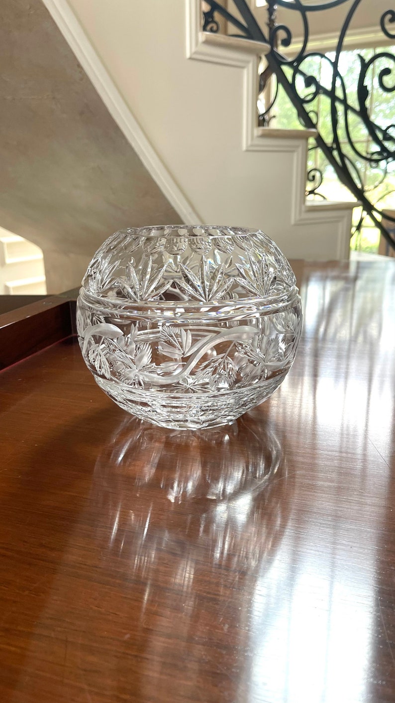 Large Hand Cut Lead Crystal Rose Bowl Crystal Candleholder Etsy Canada