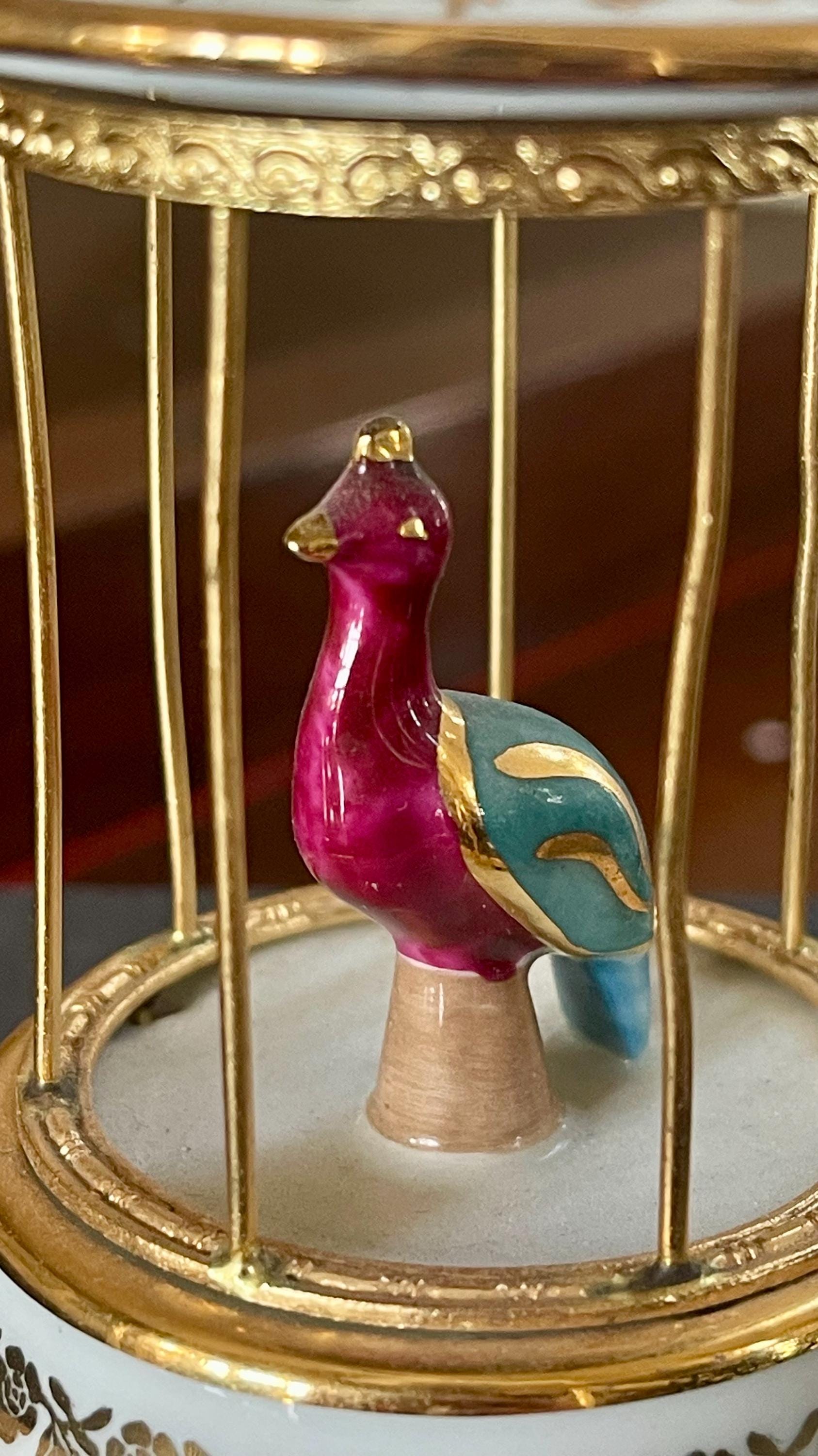 Limoges Peacoy Bird in Cage; Gold Gilt Limoges; Limoges Birdcage