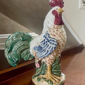 Colorful Large Hand Painted Ceramic Rooster 15 1/2” Tall