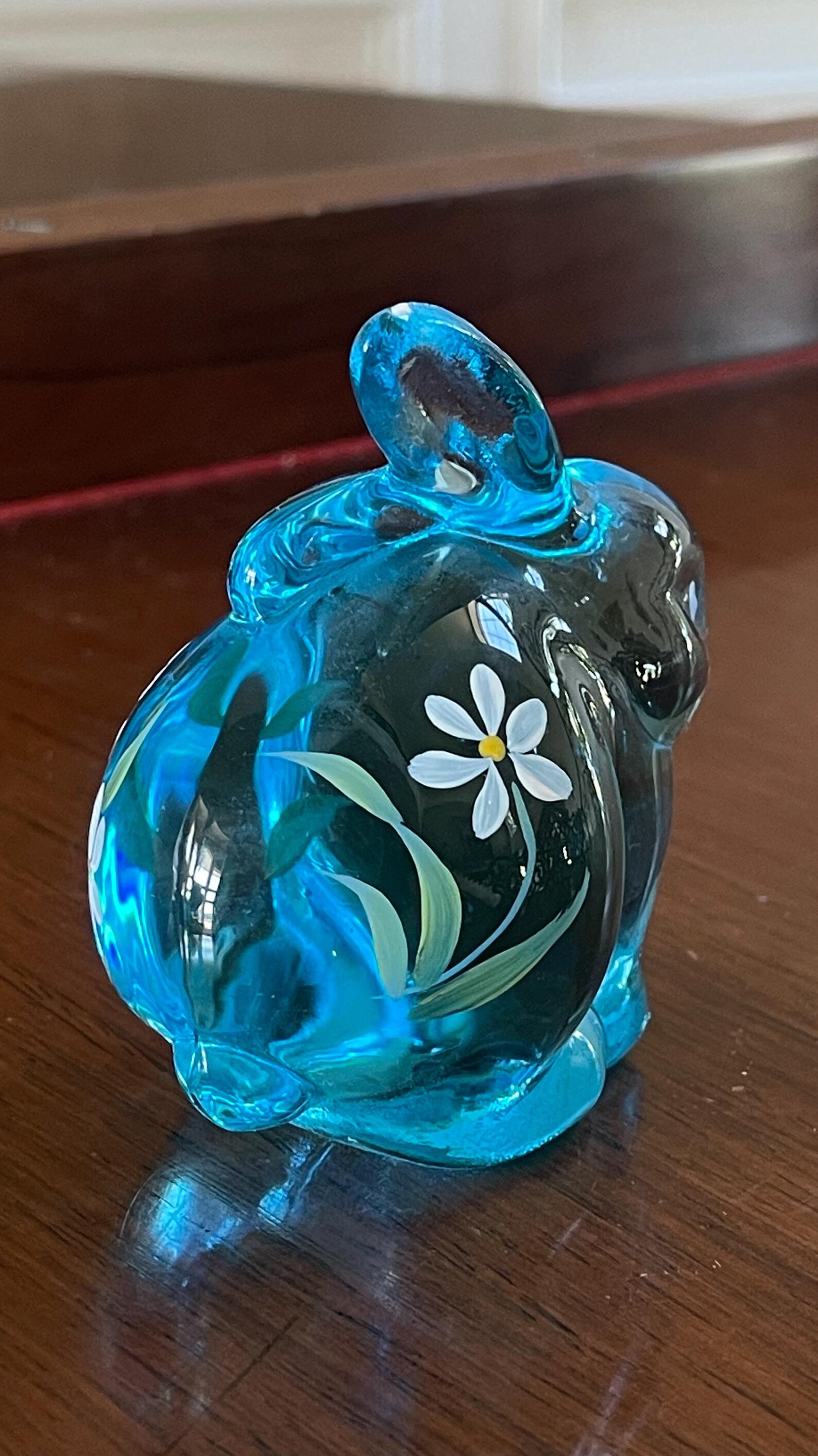 Fenton Glass Hand Painted Chubby Bunny Rabbit Figurine Paperweight ...