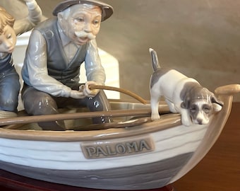 リヤドロ「おじいちゃんと釣り」#5215 磁器製フィギュア 新品同様 木製