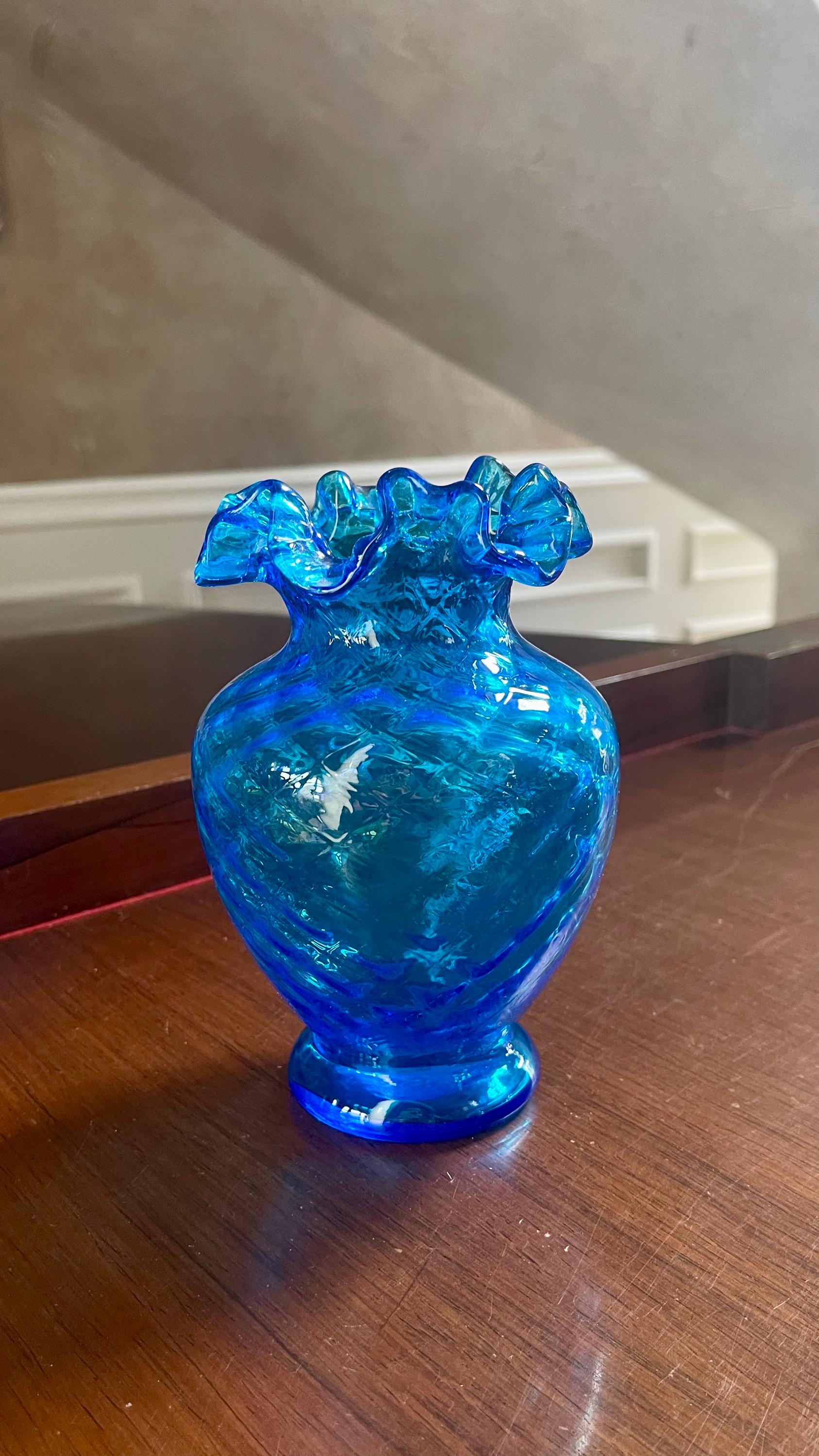 Fenton Blue Coin Dot Vase - Etsy