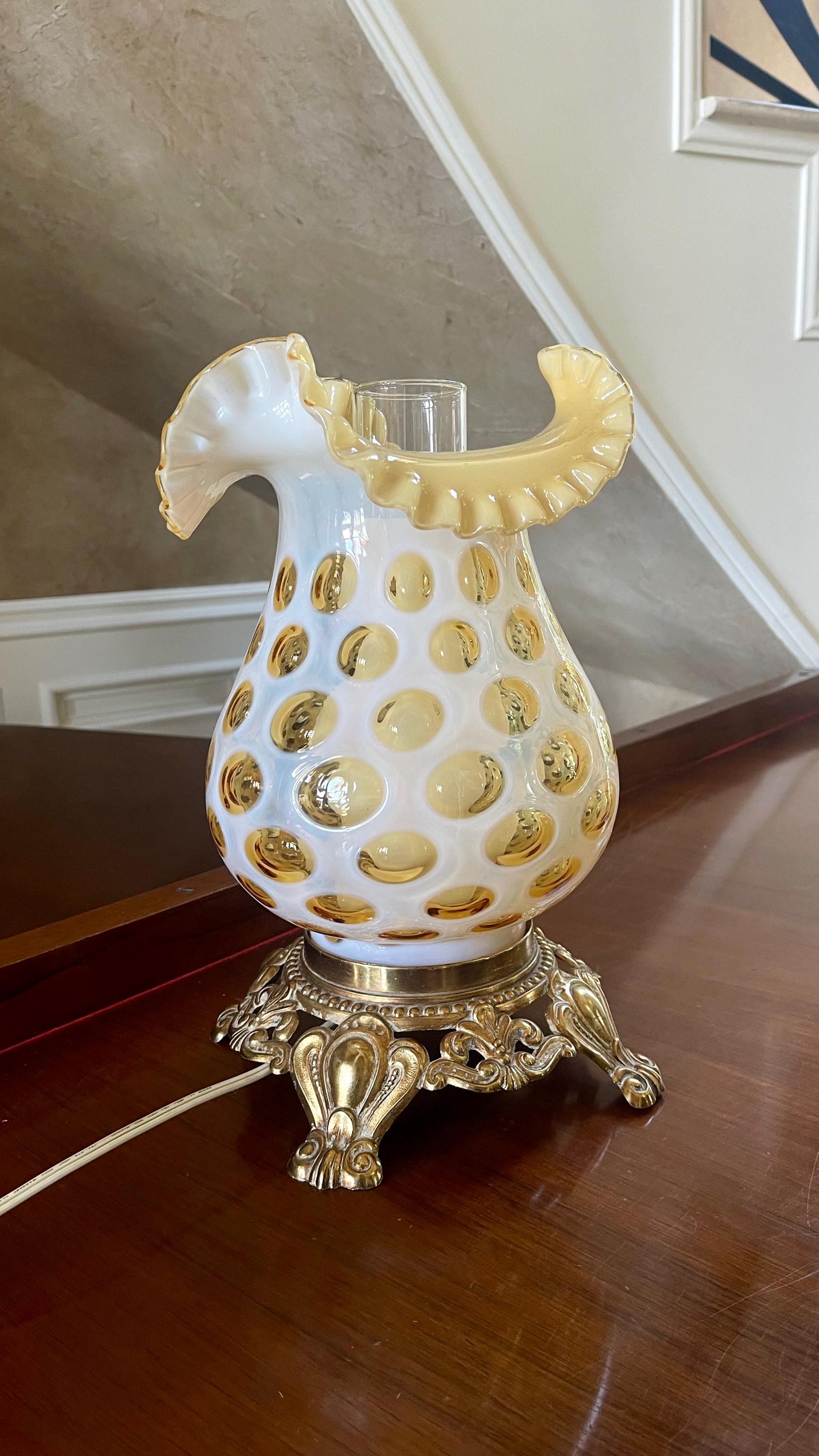 Fenton Honeysuckle Opalescent Coin Dot Optic Electric Lamp - Etsy