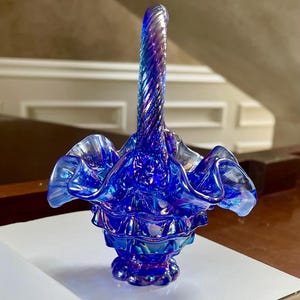 フェントン アクアグリーン デイジー＆ボタン イリデセントグラス ミニバスケット Fenton Mini Baskets - Etsy