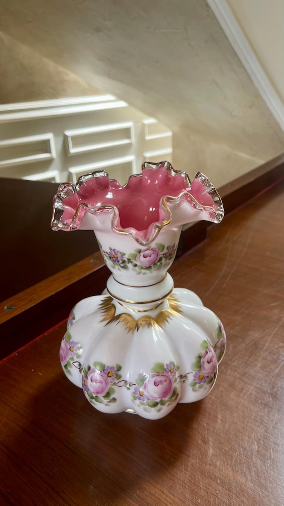 Fenton Hand Painted 1940's Charleton Rose Melon Vase - Etsy