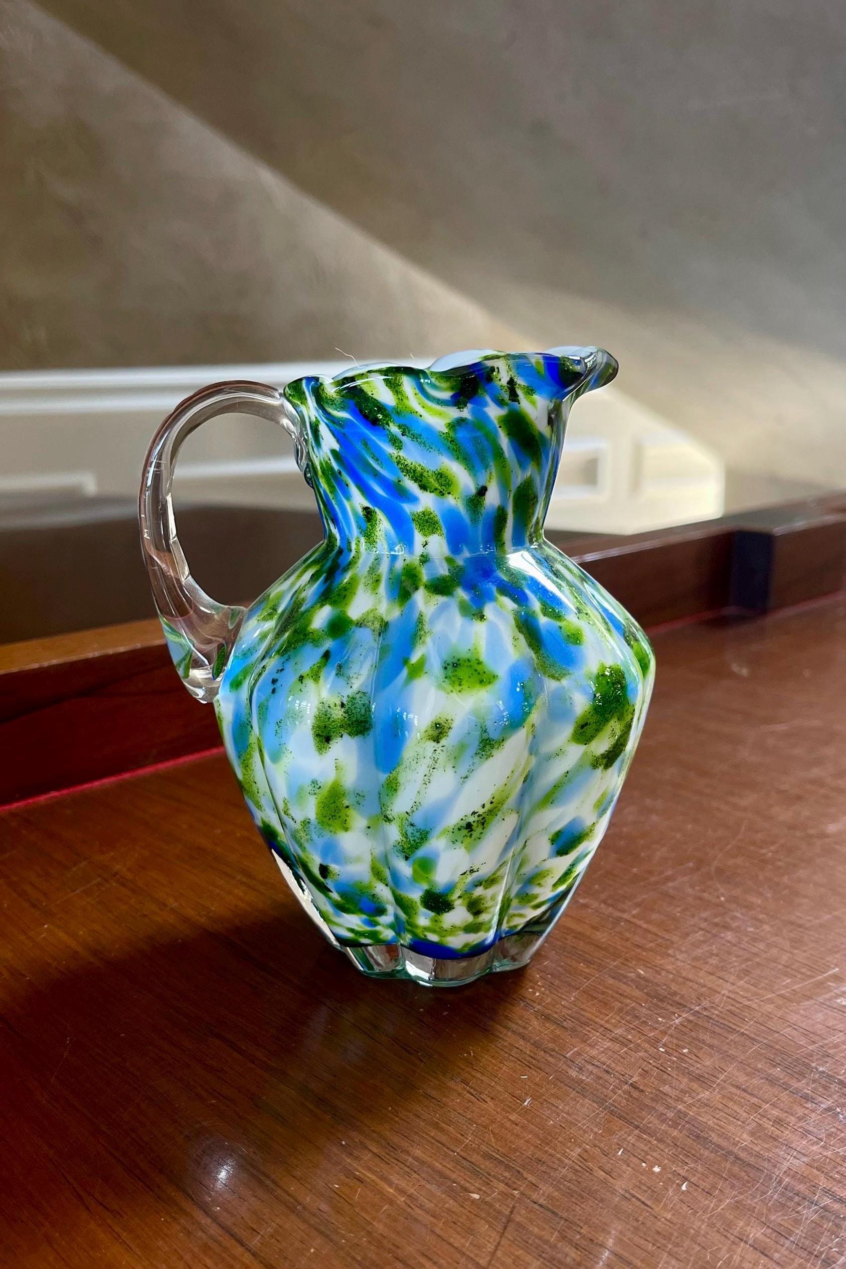 Fenton Glass Vasa Murrhina Adventurine Green Blue Pitcher Vase - Etsy