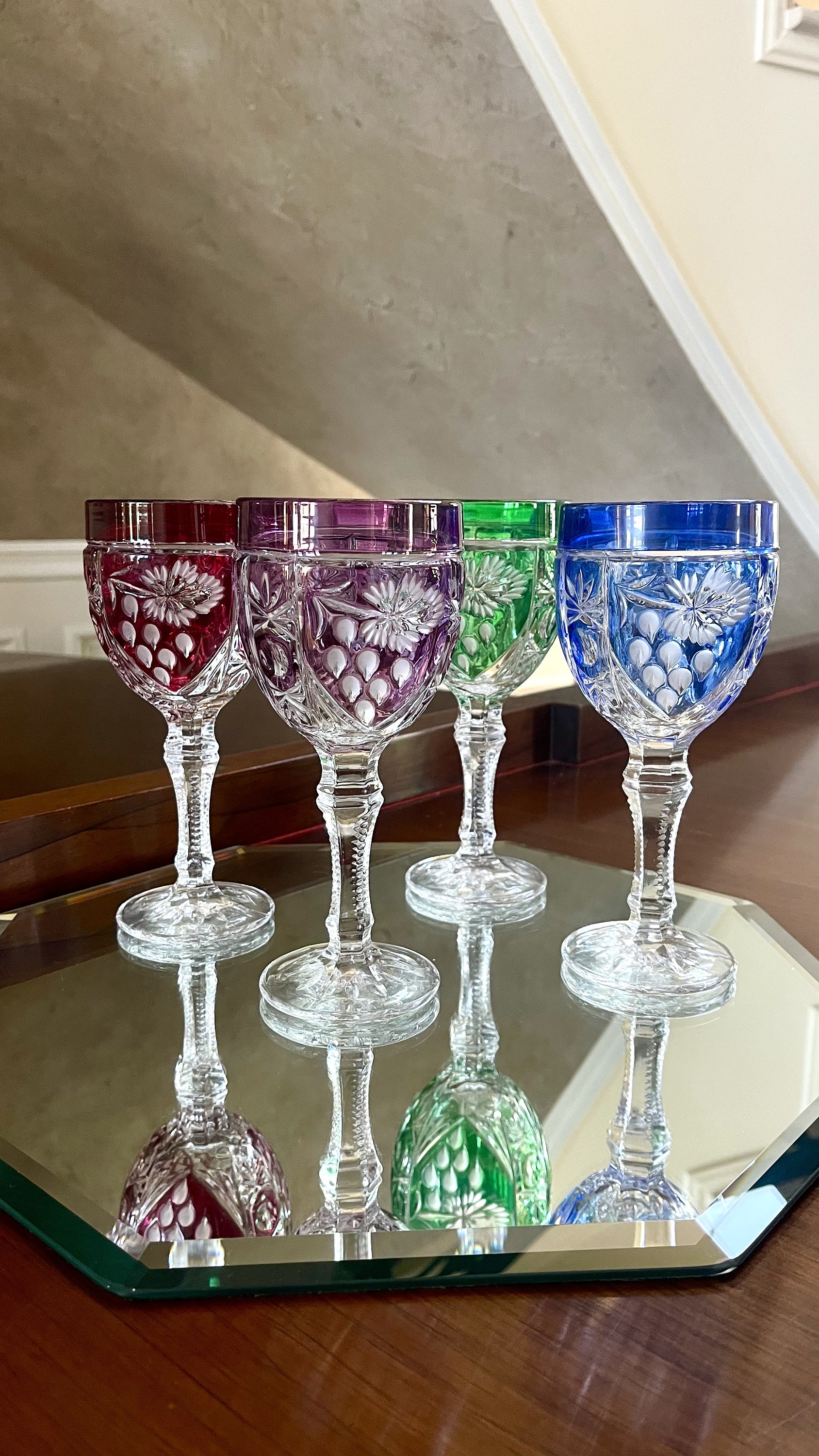 Set of 4 Vintage Anna Hutte Bleikristall Wine Glasses 7 1/8” Tall
