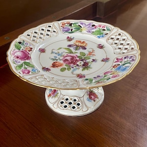 Dresden Reticulated Pierced Porcelain Compote