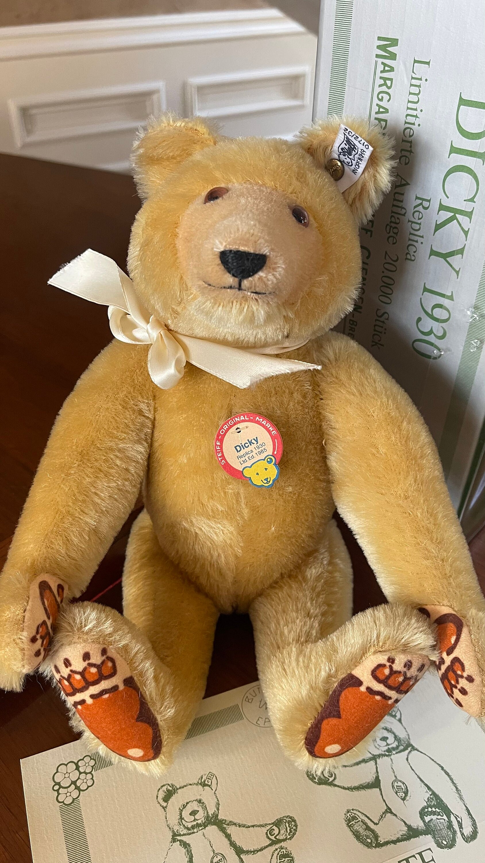 Steiff Dicky Teddy Bear 1930 Replica; Fully Jointed Steiff