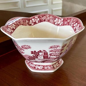 Spode Pink Tower Hexagonal Footed Bowl Made in England