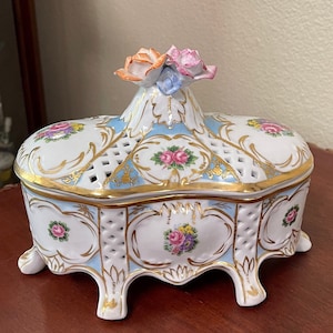 Vintage Dresden Style Porcelain Covered Box; Victorian Style Porcelain