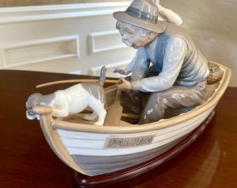 リヤドロ「おじいちゃんと釣り」#5215 磁器製フィギュア 新品同様 木製