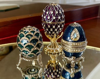Set of 3 Jeweled Enamel Keepsake Box’s; Enamel Trinket Box; Ring Box