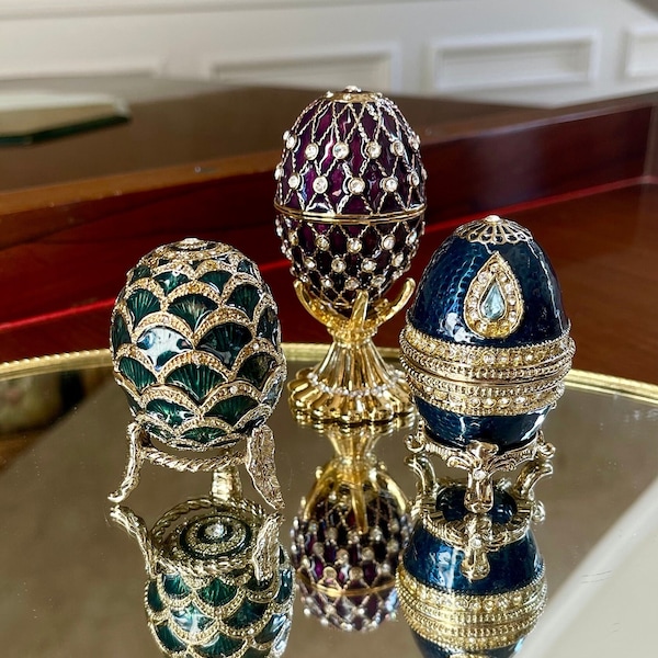 Set of 3 Jeweled Enamel Keepsake Box’s; Enamel Trinket Box; Ring Box