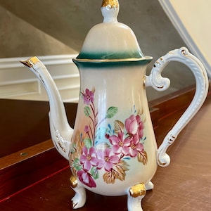 Ręcznie malowany porcelanowy czajniczek; Porcelanowy dzbanek do kawy; Czajniczek w stylu wiktoriańskim