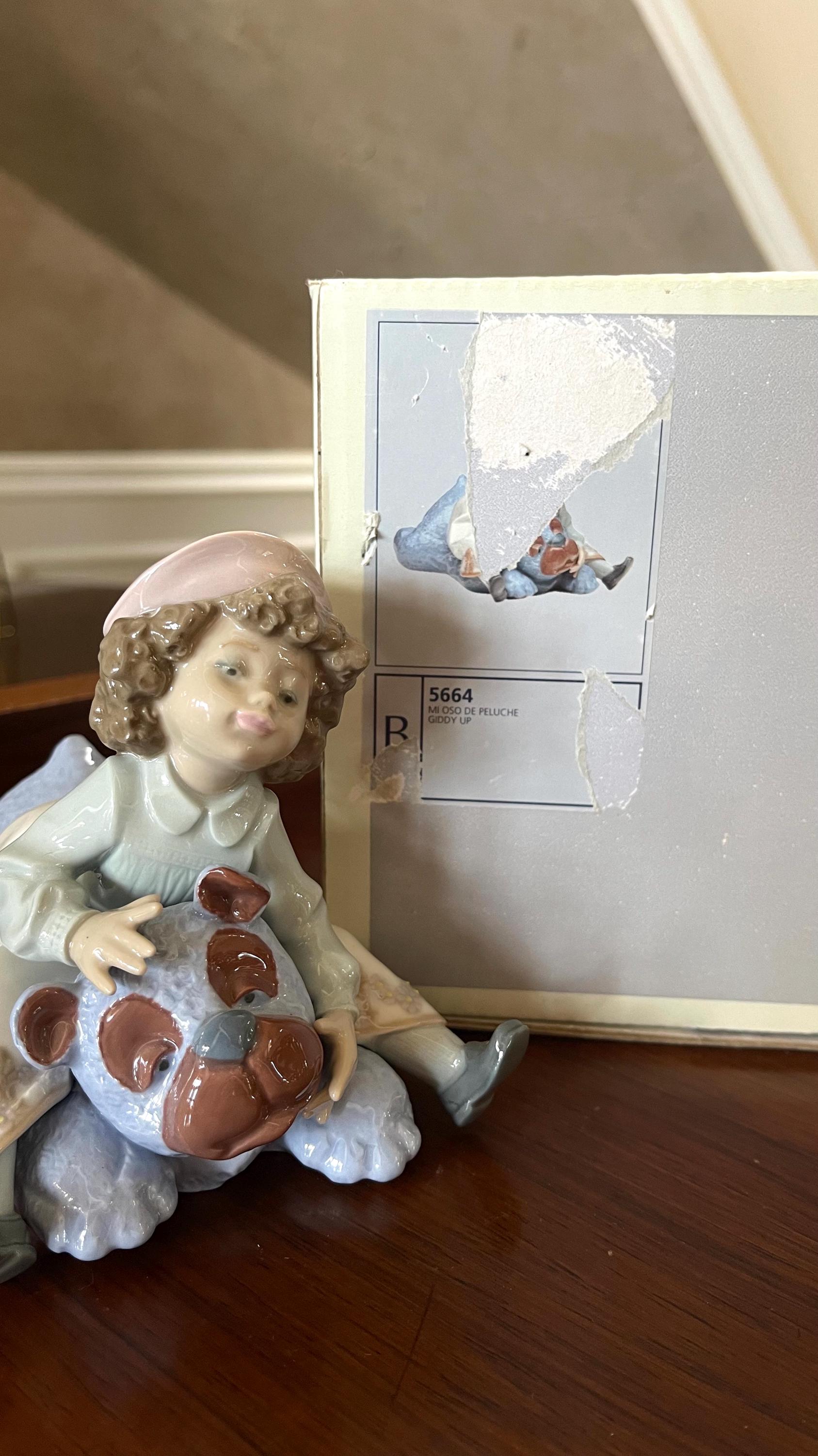 Lladro “giddy Up” 5664 Girl With Teddy Bear Porcelain Figurine