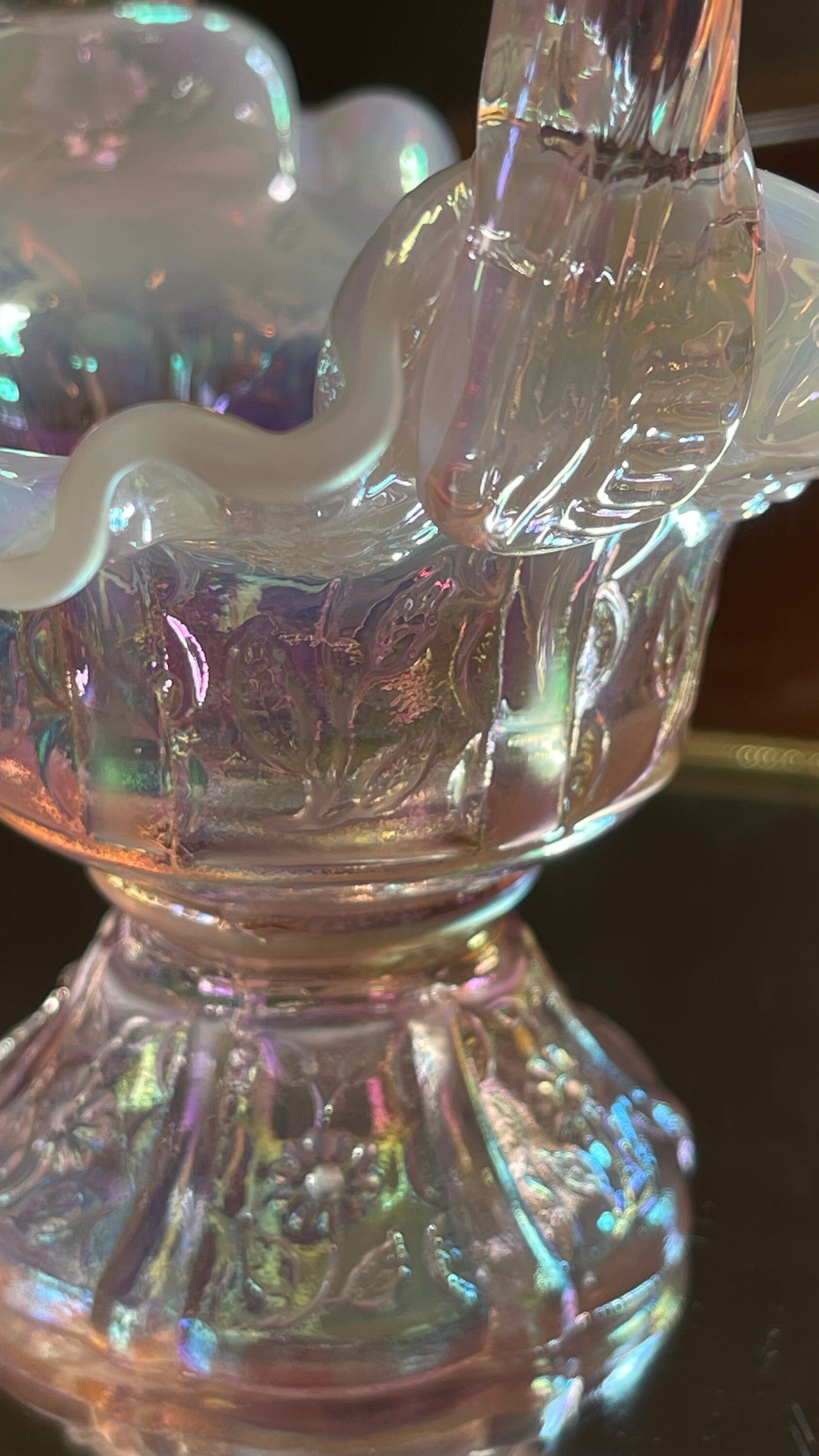 フェントン アート グラス ピンク 虹色 ミニチュア 5.5 インチ