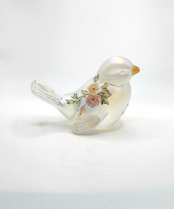 Fenton Glass Hand Painted Bird Figurine Paperweight Vintage Etsy